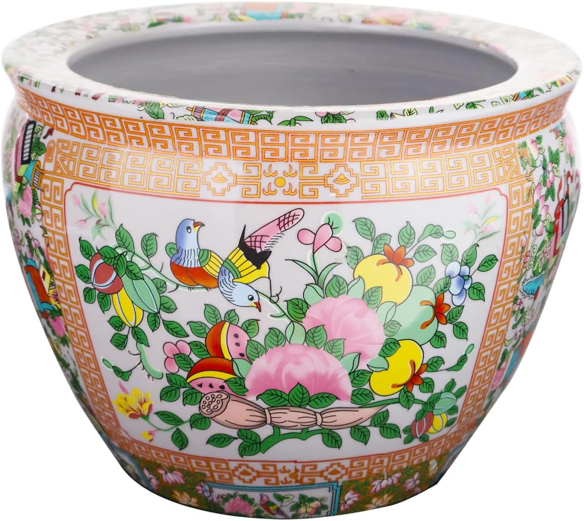 Floral Asian Design Cachepot Planter with Rose Medallion Painting 10