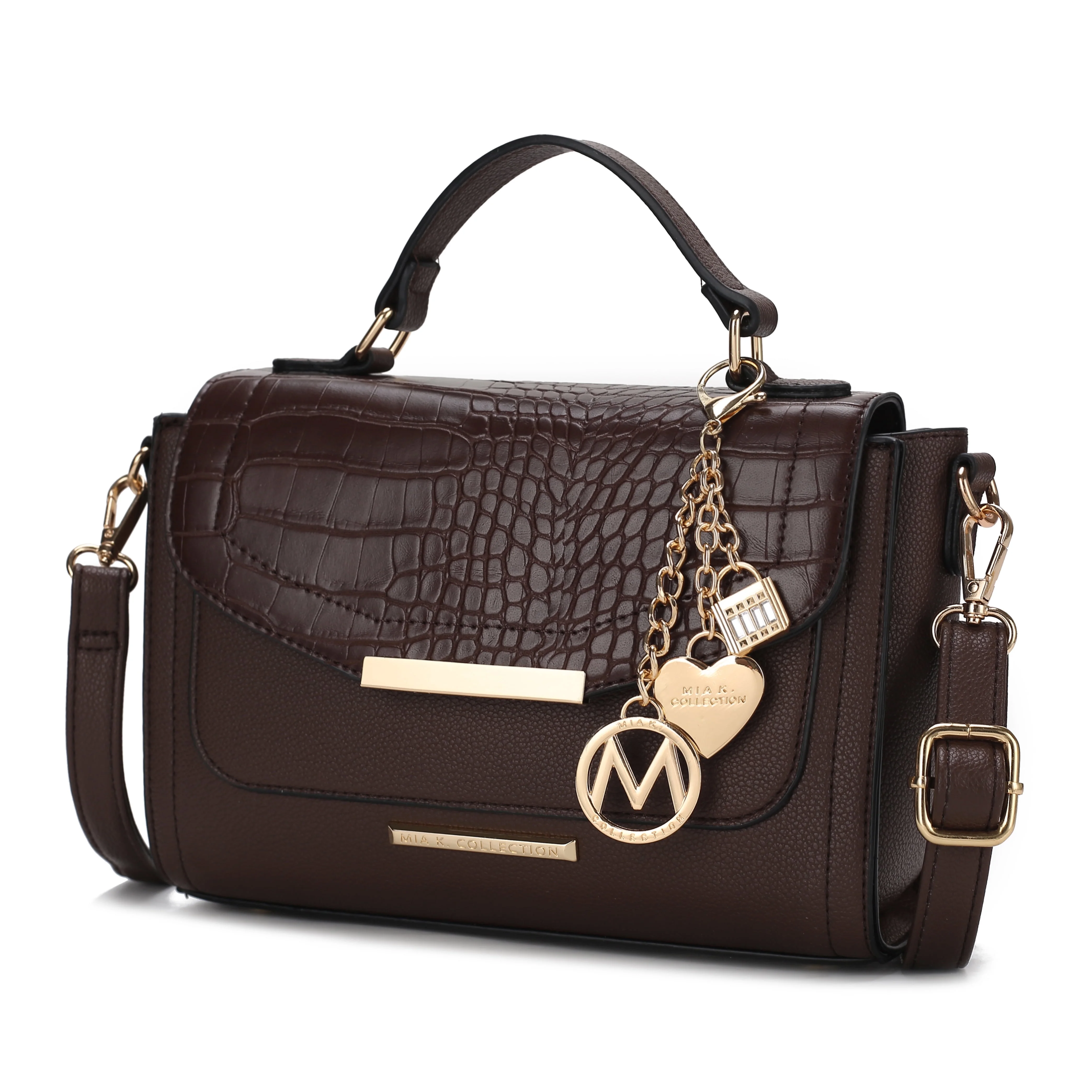 MKF Collection Sylvie Croco Embossed Vegan Leather Women’s Shoulder Bag, Stylish Crossbody Purse Handbag by Mia K - Coffee