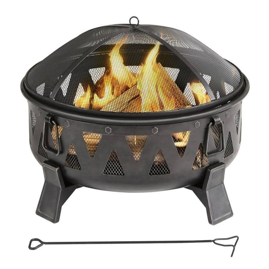 Garden Treasures 29.92-in W Antique Black Steel Wood-Burning Fire Pit