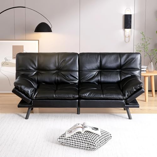 Futon Sofa Bed, Memory Foam Futon Sleeper Sofa Loveseat Convertible Couch Bed for Small Compact Living Spaces,Apartment,Grey Linen Fabric