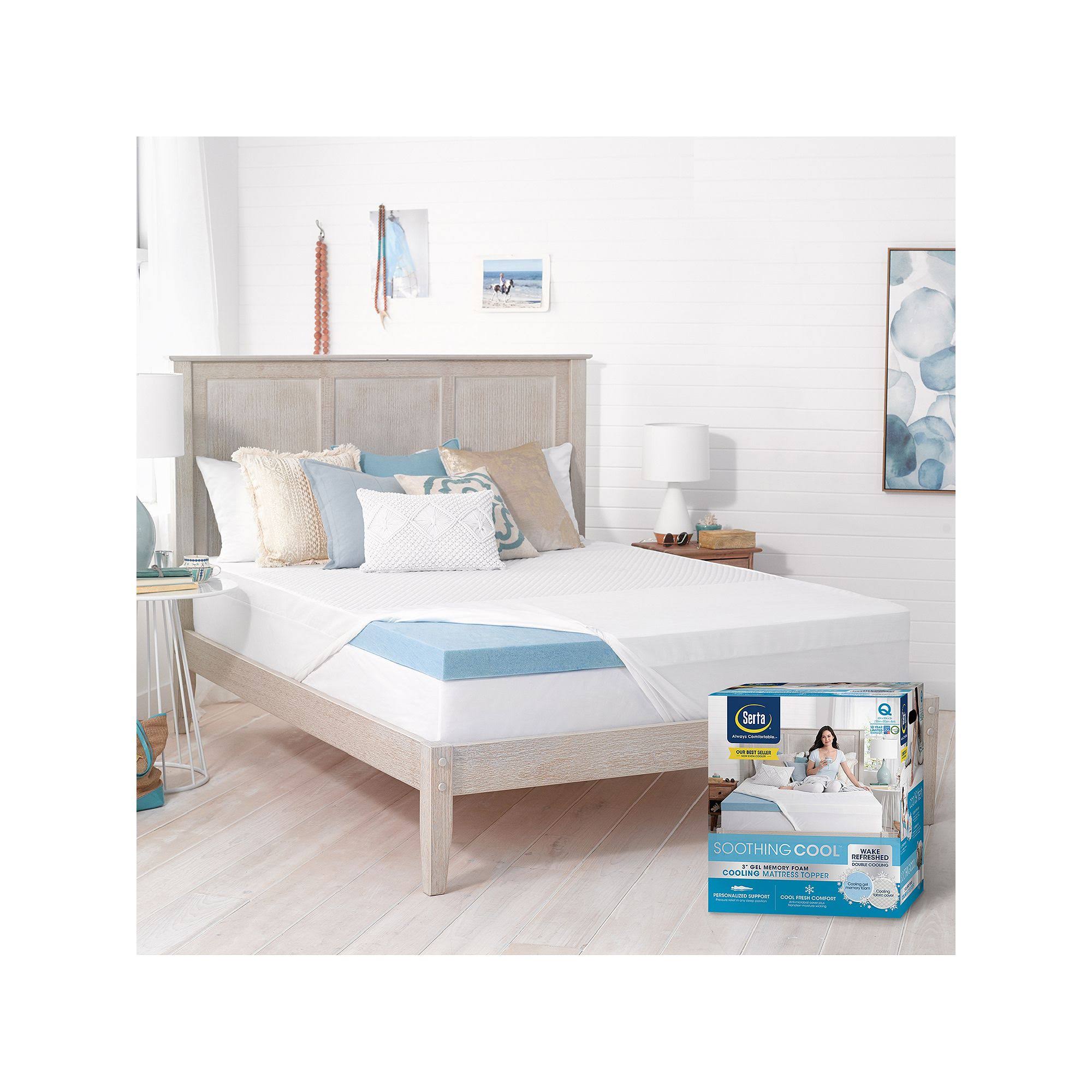 Serta 3-Inch Soothing Cool Gel Memory Foam Mattress Topper, White, King