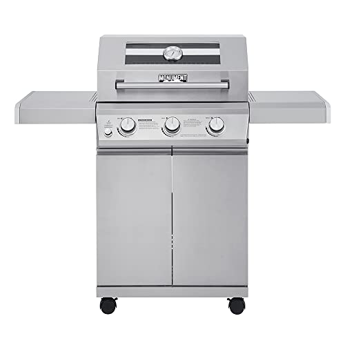Monument Grills Larger 4-Burner Propane Gas Grill Stainless Steel Heavy-Duty Cabinet Style with LED Controls & Side Burner