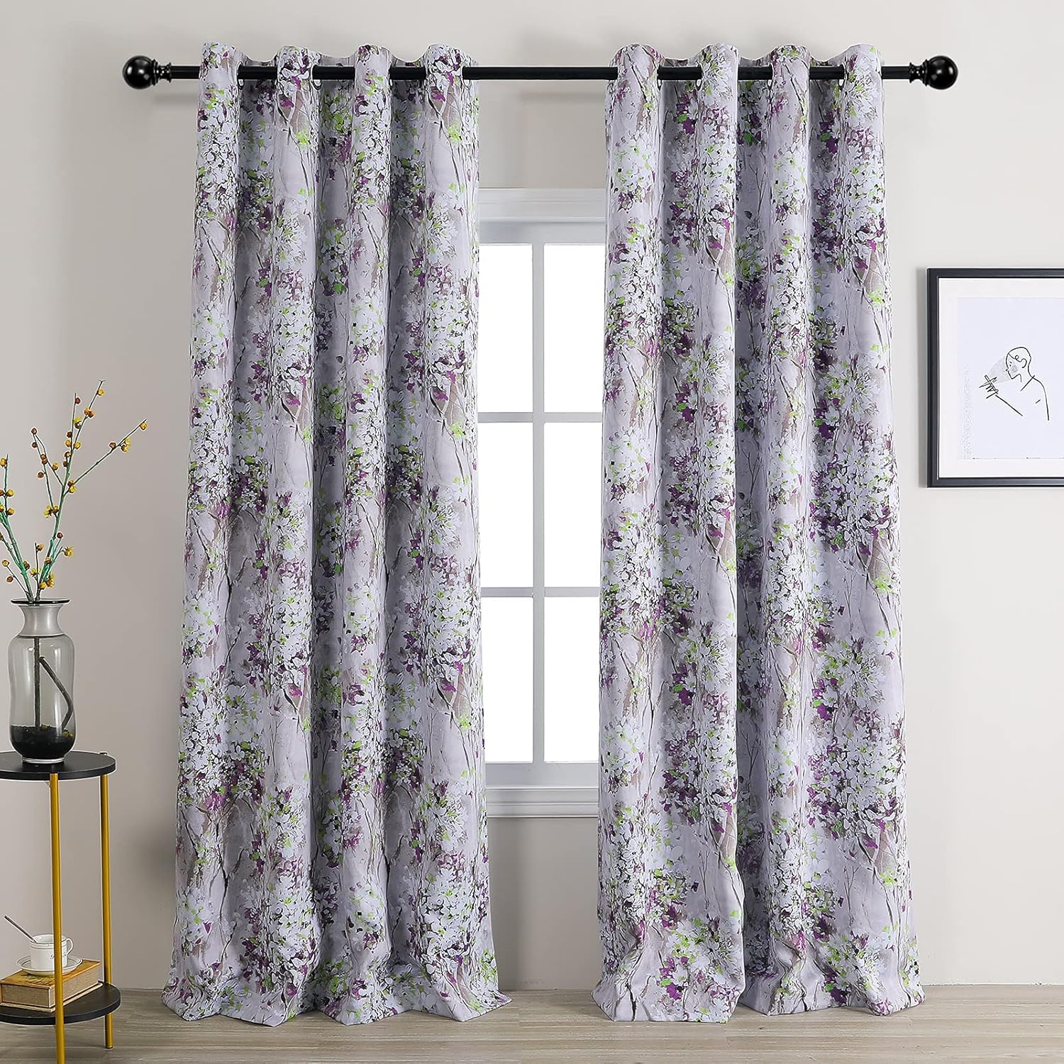MYSKY HOME Purple Curtains 108 Inch Length Thermal Curtains for Living Room Thermal Insulated Room Darkening Curtains Vintage Floral Curtains Window Panels for Bedroom 2 Panels, Grommet Top
