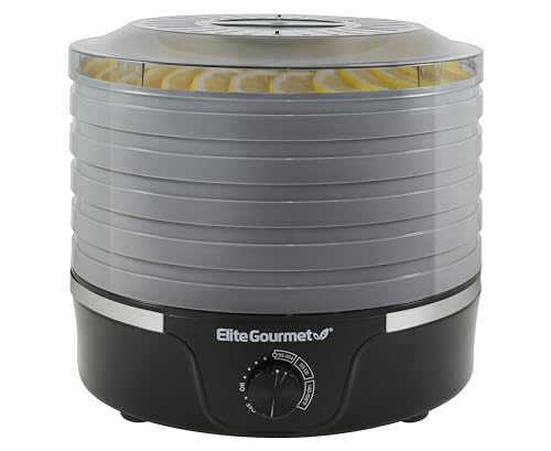 Elite Gourmet EFD3321 Food Dehydrator, Stainless Steel Trays Adjustable Temperature Controls, Jerky, Herbs, Fruit, Veggies, Dried Snacks, Stainless Steel