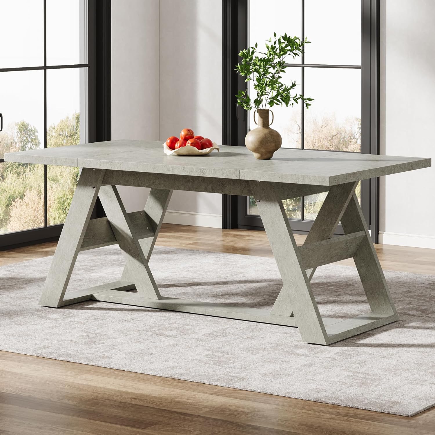 Tribesigns 70.9-Inch Dining Table, Farmhouse Kitchen Dining Room Table for 6-8 People, Wood Kitchen Table Dinner Table with Double X-Shaped Base for Dining Room, Gray