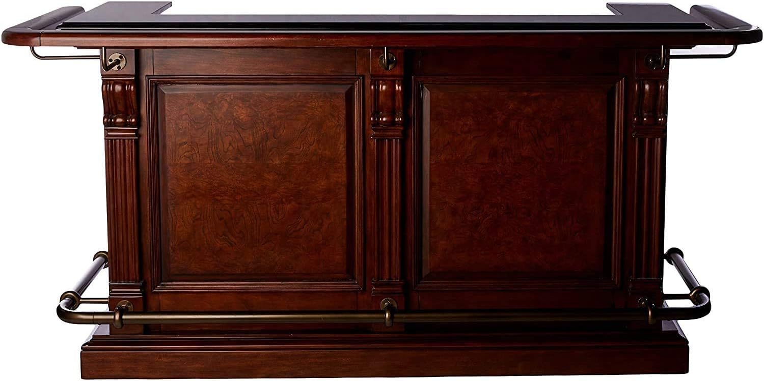 Howard Miller Cheers Bar 693-027 – Hampton Cherry Finish, Lightly Distressed, Home Basement Bar, Locking Door, 25 Wine Bottle Storage, Hanging Stemware Rack