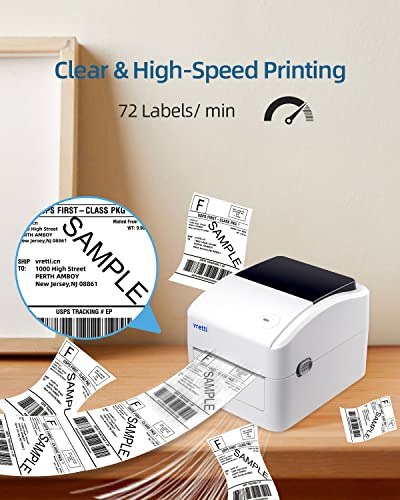 vretti Thermal Label Printer, 4x6 Thermal Shipping Label Printer for Shipping Packages and Small Business, 152mm/s Desktop Barcode Printer Machine for Amazon Ebay Etsy Shopify on Windows& Mac