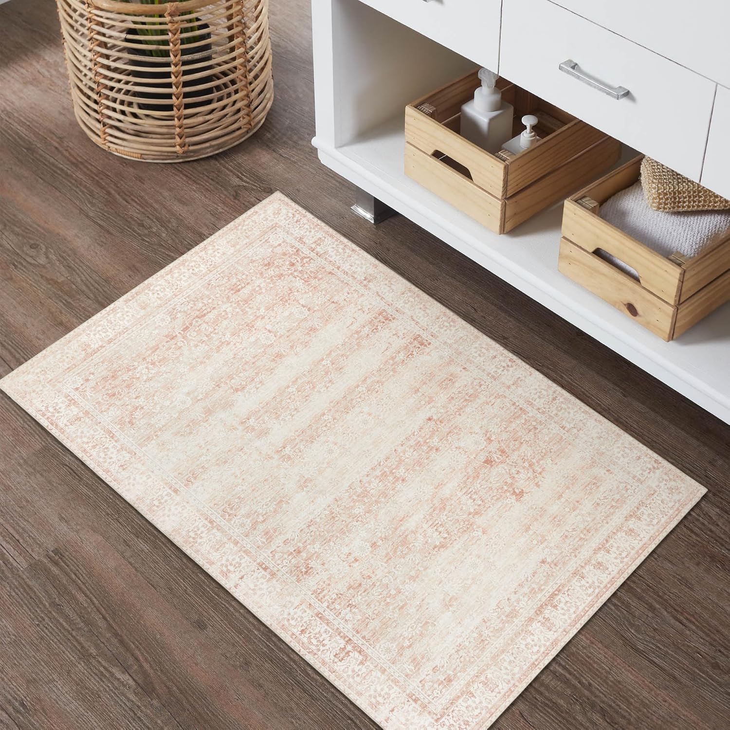 Small Throw Rug for Bedreoom 2x3 Washable Boho Aesthetic Pink Floral Non Slip Cute Area Rug for Side of Bed Teen Girls Room Kitchen Bathroom