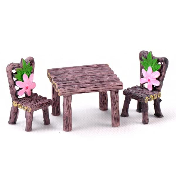 Miniature Table and Chairs Set, Fairy Garden Furniture Ornaments, Miniature Table and Chairs Set for Dollhouse Accessories, Home Micro Landscape Decoration (C)
