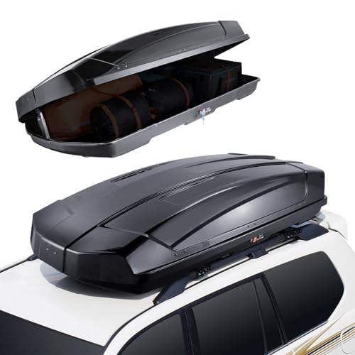 VEVOR Rooftop Cargo Carrier, 18 Cubic Feet Roof Cargo Box, ABS Hard Shell Roof Box, with Dual-Sided Opening and 2 Reinforced Straps, Aerodynamic, Suitable for most Crossbar, for Car, Wagon, SUV, Black