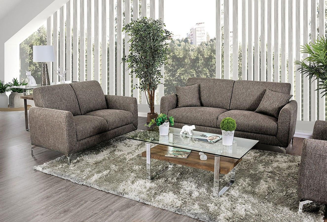 Transitional Brown Linen-like Fabric Living Room Set 3pcs FOA Lauritz