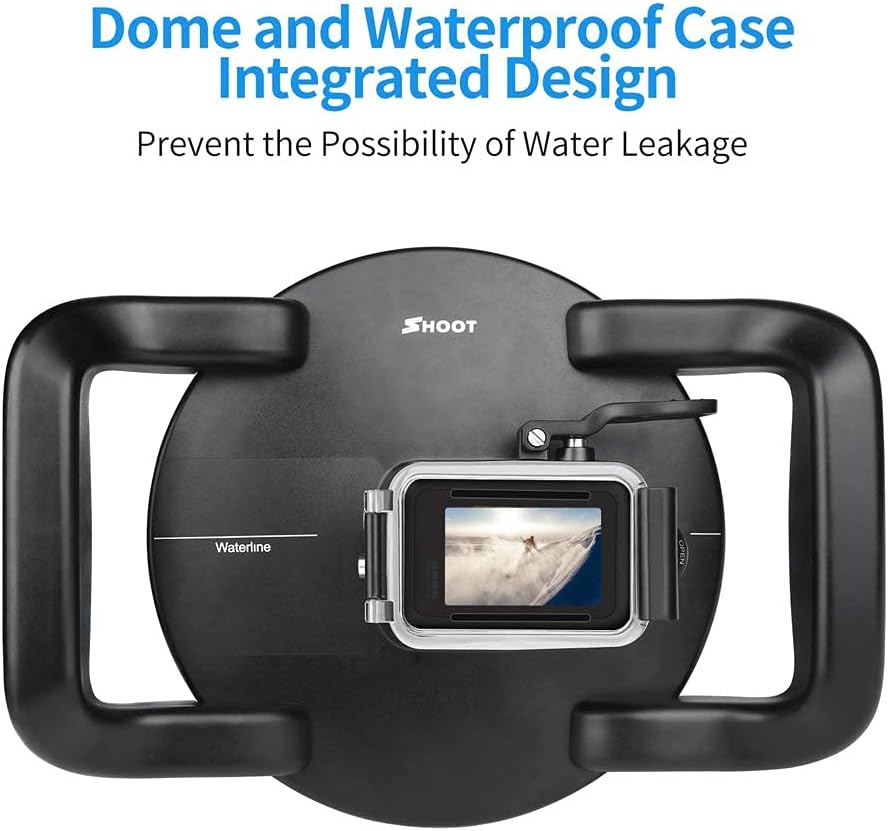 D&F Dual Handles Dome Port for GoPro Hero 8 Black, 45m/147ft Underwater Dome Lens Builted-in Waterproof Housing Case for Go Pro 8 with Waterline Diving Accessory