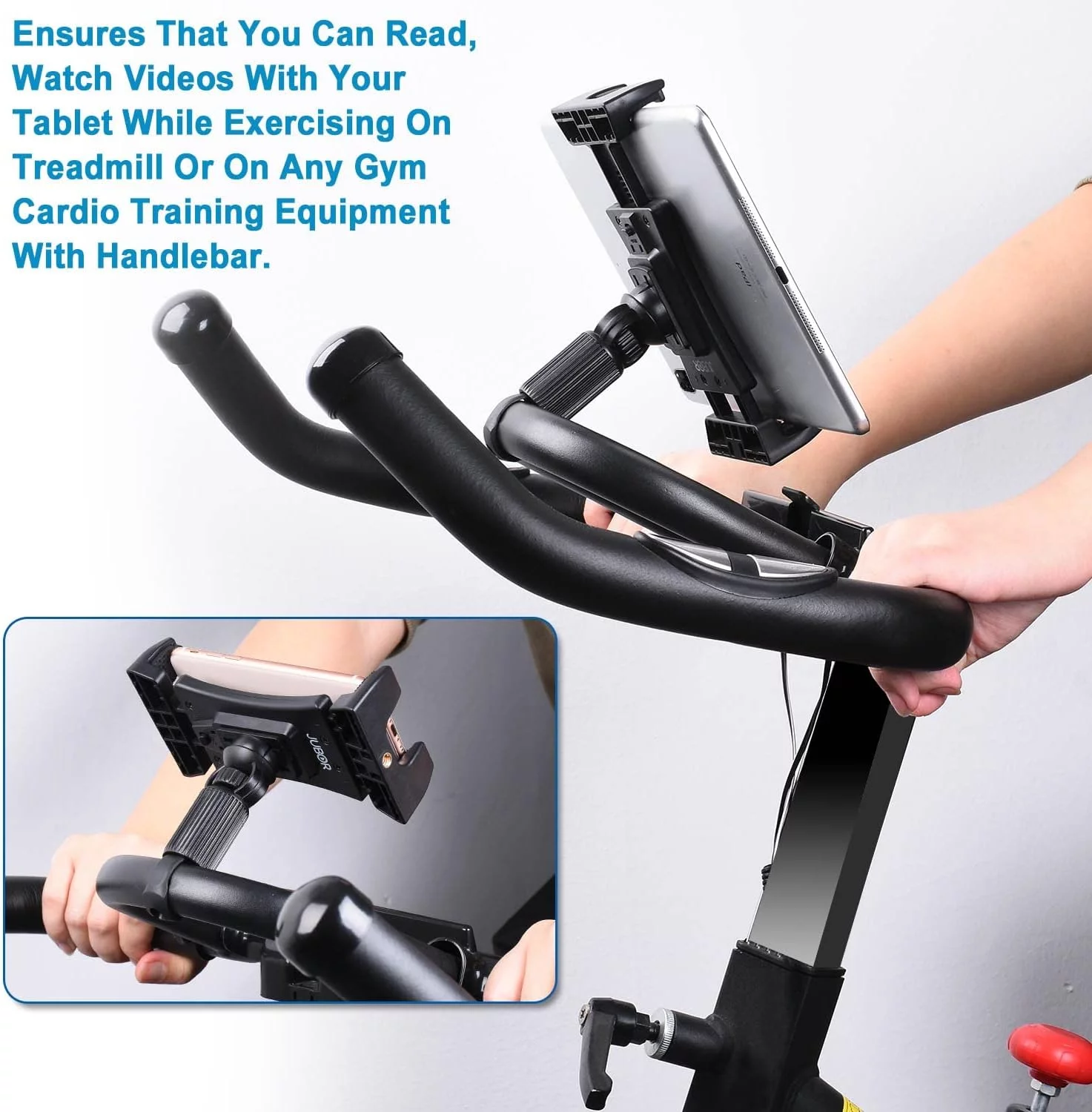 JUBOR Tablet Holder, Portable Bike Car Phone Tablet Mount for Indoor Gym Treadmill, and Spinning Exercise Bicycle, Suitable for iPad, iPad Pro, iPad Mini, iPad 2, iPad 3, and iPad Air