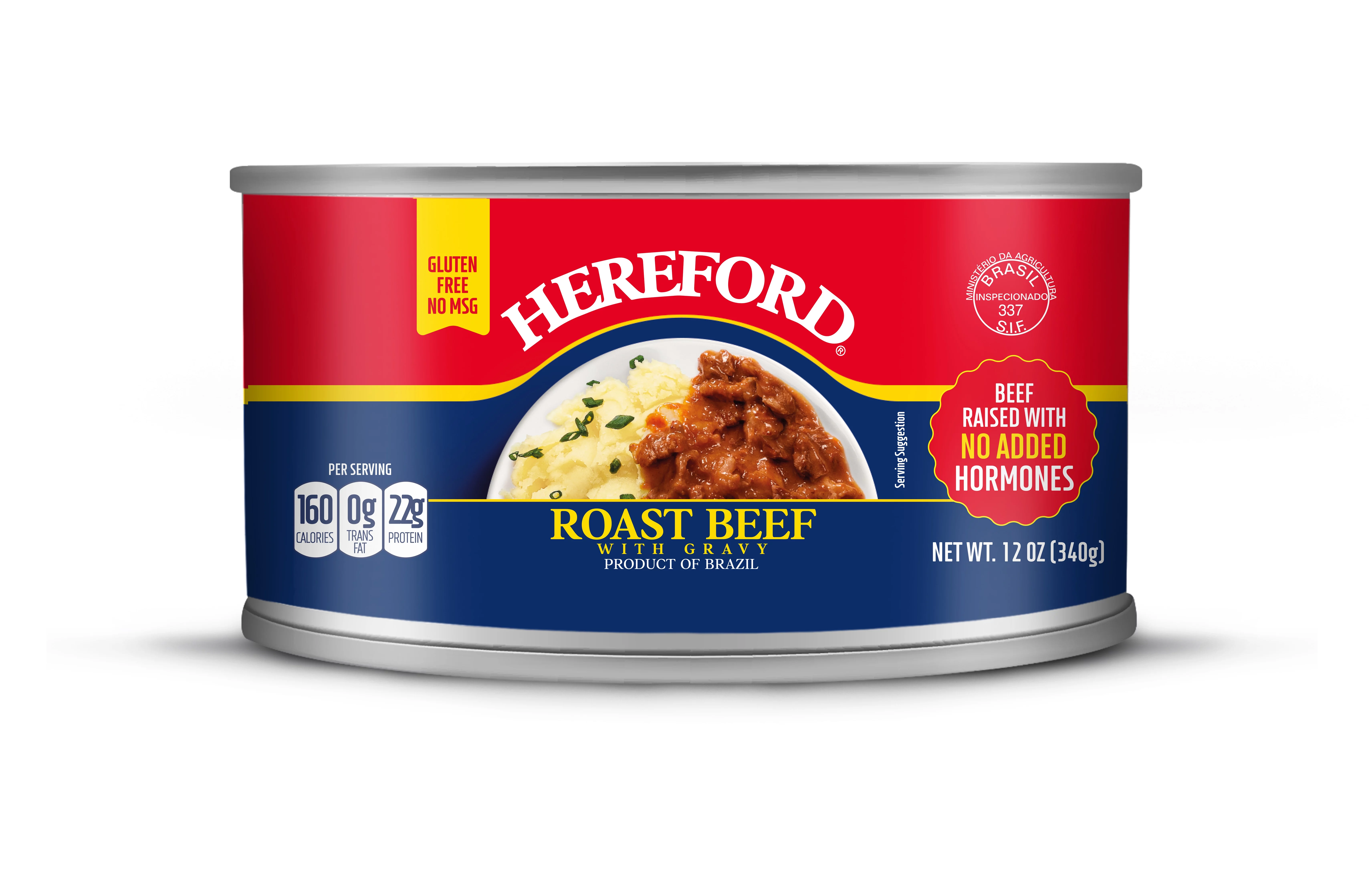 (4 pack) Hereford Fully Cooked Roast Beef with Gravy, 12 oz Can (Shelf Stable)