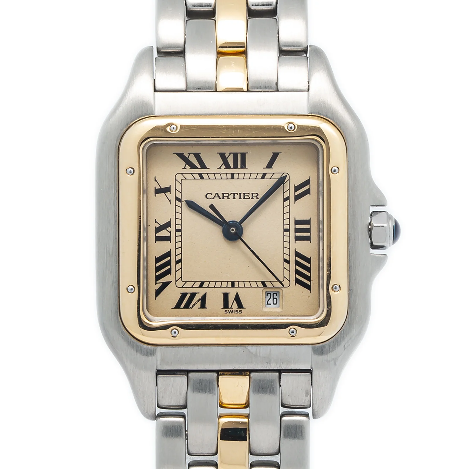 Cartier Panthere 1 Row 187949 18k Yellow Two Tone Quartz White Dial Watch 27mm