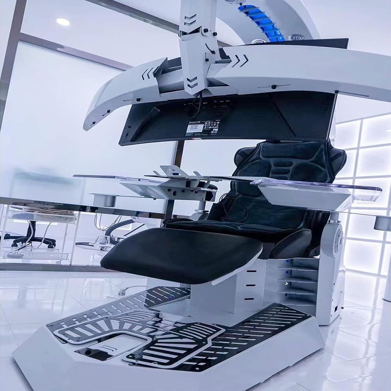 Zero-Gravity Gaming Chair, Leather Back & Metal Shell Computer Cockpit, Integrated Ergonomic Boss Office Chair, Support Hanging 5 Screens