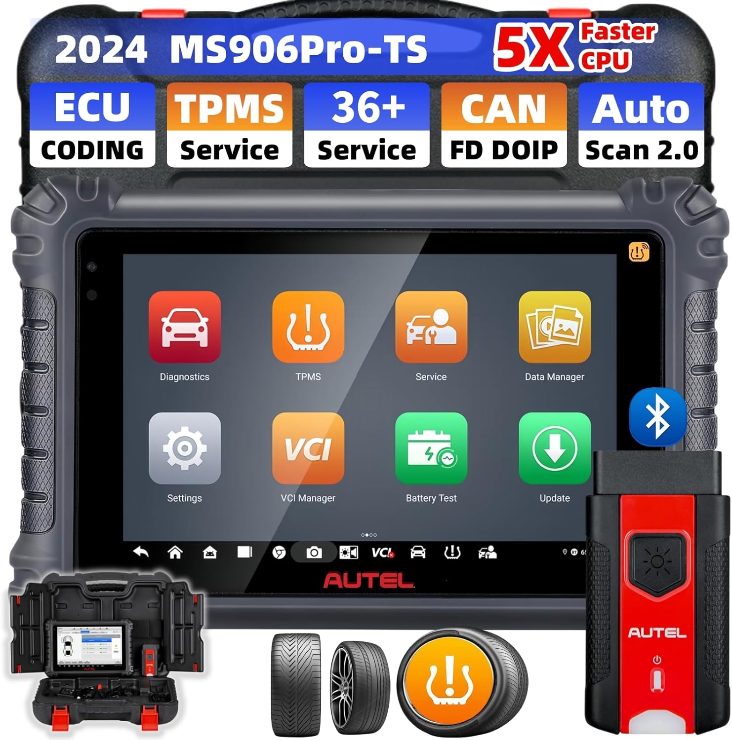 Autel Scanner MaxiSys MS906 Pro-TS 2024 Top TPMS Programming Tool, Up of MS906 Pro MS906TS MS906BT MK908 MK900 MX900, All System Diagnostic/ECU Coding/ 36+ Service/Bidirectional Control/CANFD&DOIP