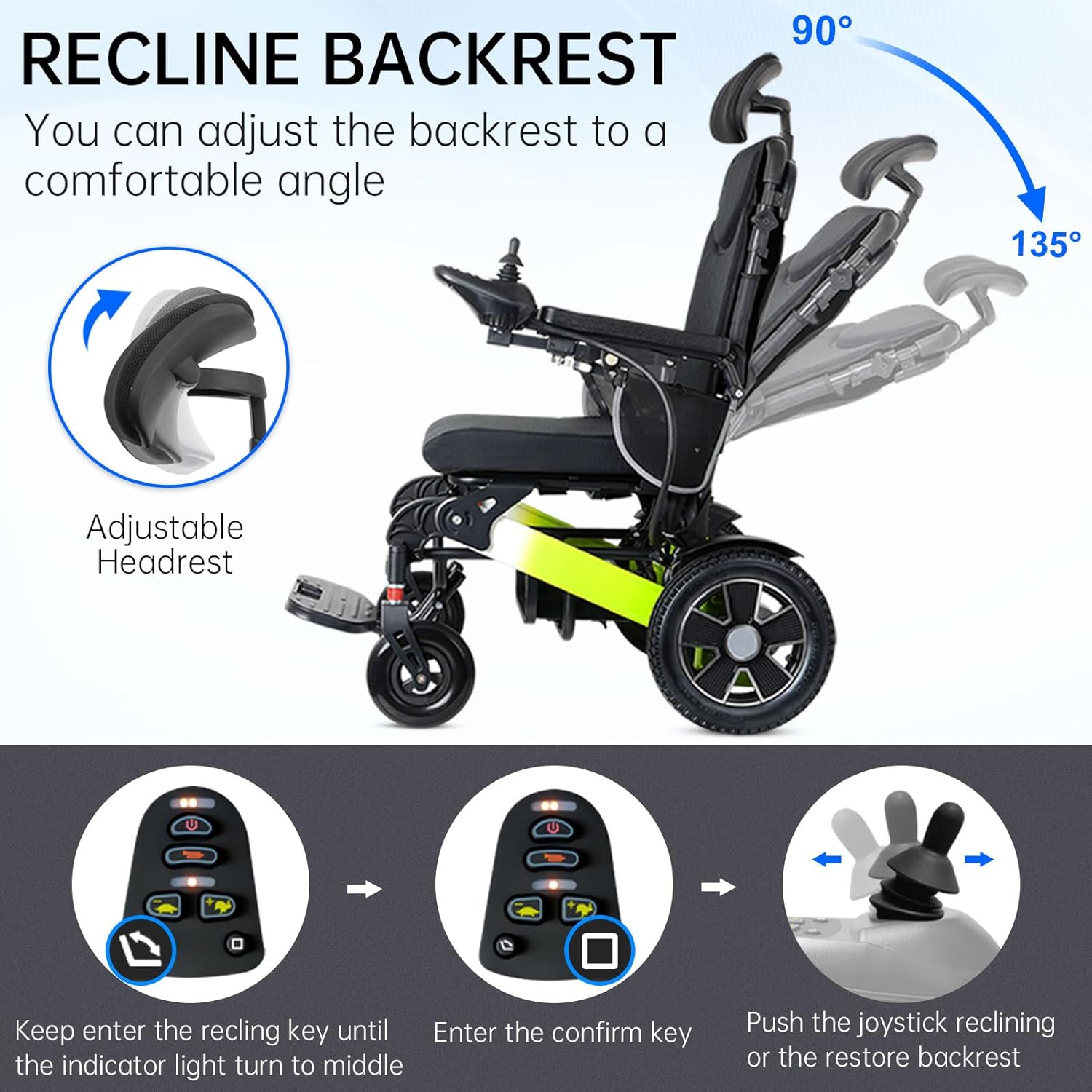 500W Reclining Electric Wheelchair for Adults, 21 Miles Long Travel Range, Intelligent Power Wheelchairs Foldable All Terrain Motorized Wheelchair for Seniors Compact Portable Airline Approved