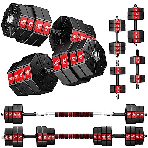 Adjustable Weights Dumbbells Set, 44Lbs 66Lbs 88Lbs 3 in 1 Adjustable Weights Dumbbells Barbell Set, Home Fitness Weight Set Gym Workout Exercise Training with Connecting Rod for Men Women
