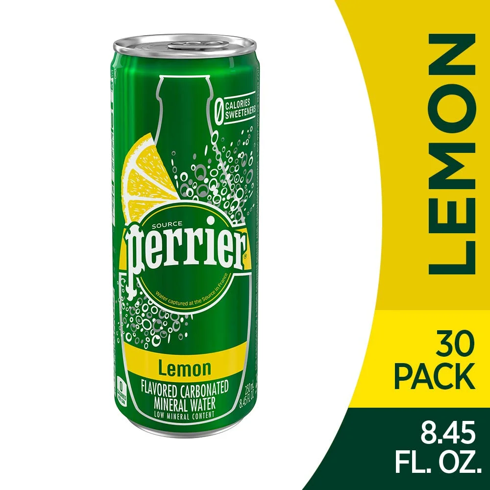 Perrier Lemon Flavored Carbonated Mineral Water, Slim Cans, 8.45 Fl Oz (30 Pack)