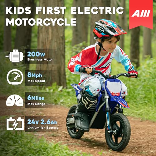 AIII Electric Dirt Bike for Kids 3-7, High Performance Racing Grade Motorcycle, Up to 8MPH, 2 Speed Settings, 12-Inch Off-Road Tires, Rear Disc Brakes & Advanced Shock Absorption, Red