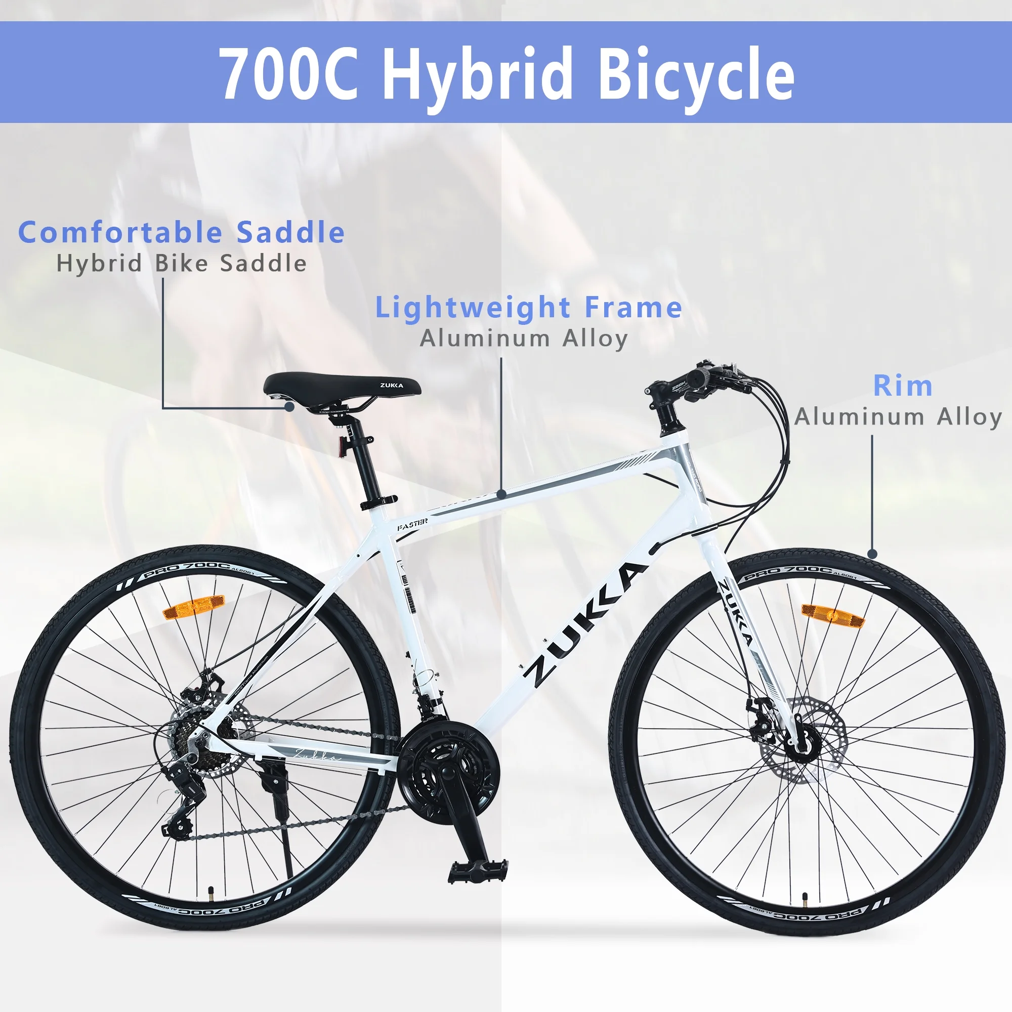 RooRuns 21 Speed Hybrid bike Disc Brake 700C Road Bike For men women's City Bicycle