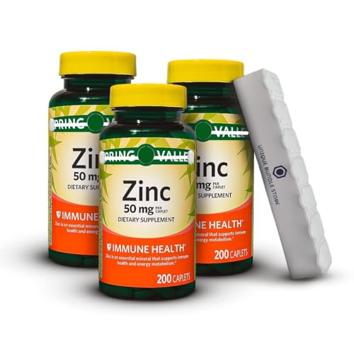 Zinc 50mg, 200 Caplets - Dietary Supplement, Zinc Supplements + 7 Day Pill Organizer Included (Pack of 3)