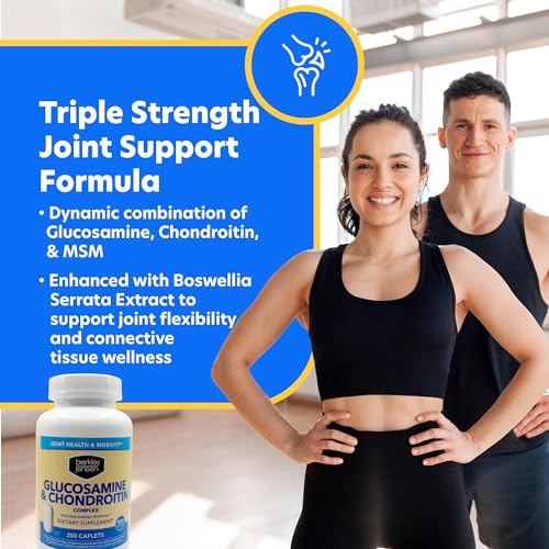 Berkley Jensen Glucosamine Chondroitin MSM Boswellia Complex - Triple Strength Advanced Dietary Supplement for Joints, Ligaments, Tendons, Bones, Connective Tissue Support, 200 Caplets (Pack of 1)