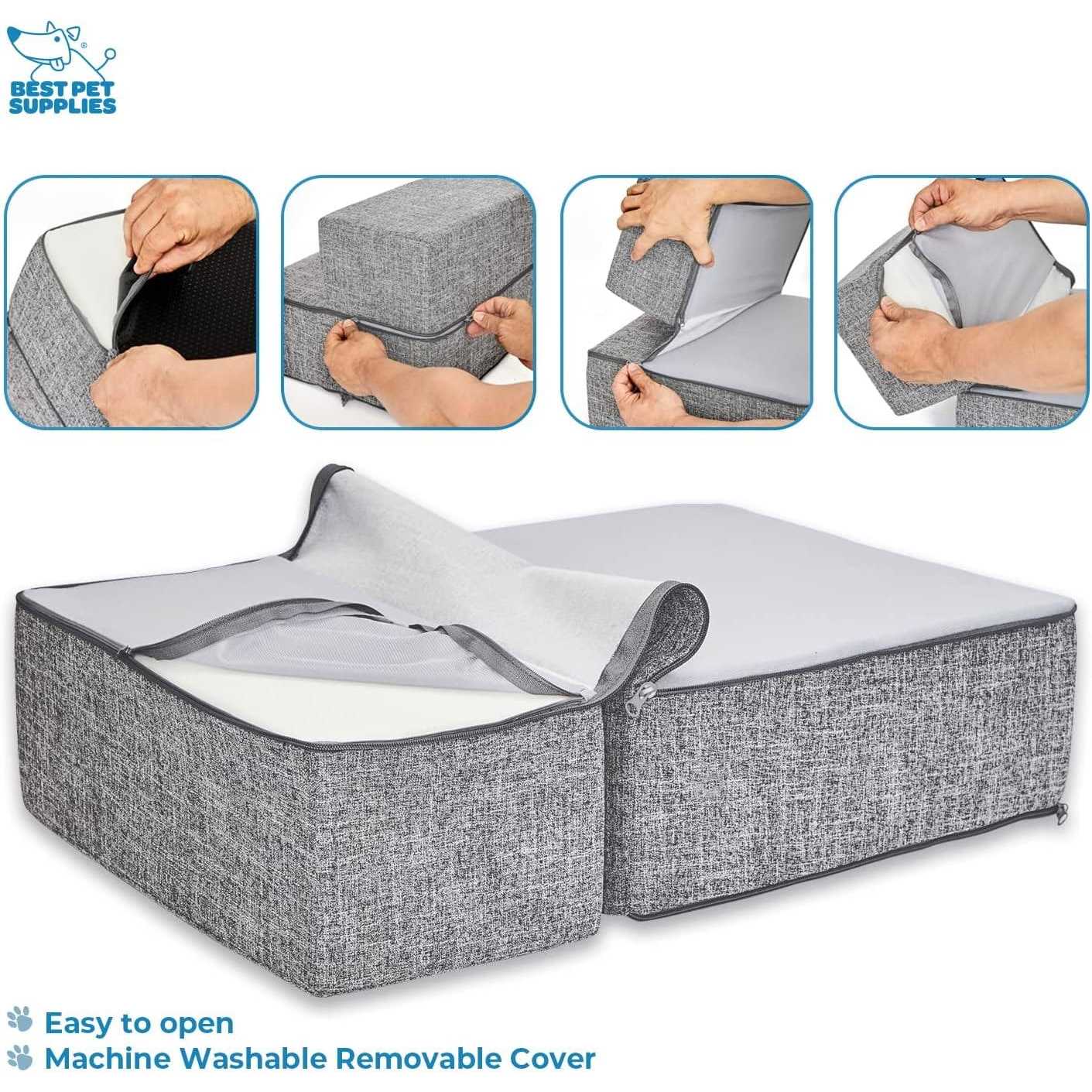 Foldable Pet Steps/Stairs with CertiPUR-US Certified Foam by Best Pet Supplies - Pet Supplies online store