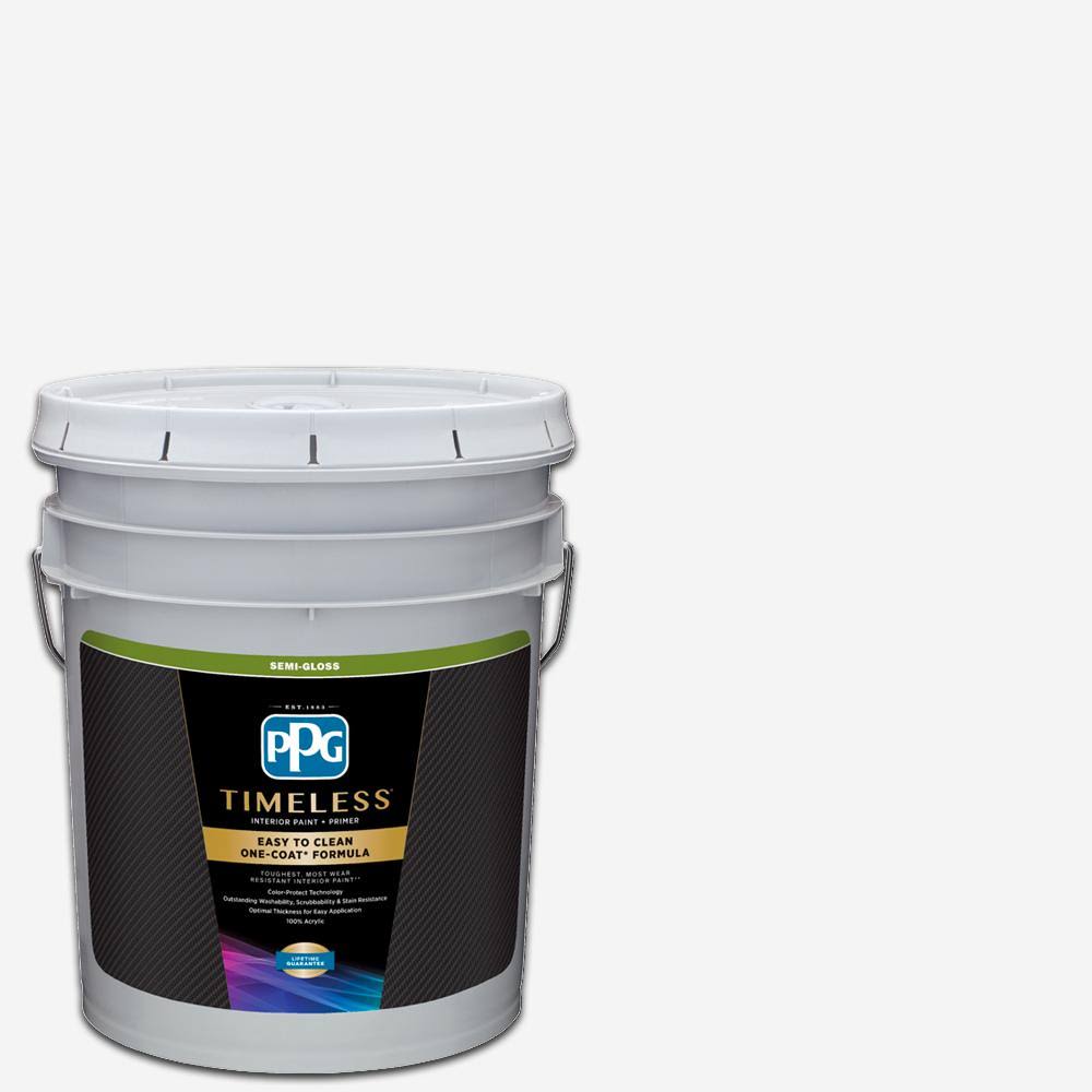 PPG Timeless 5 gal. Pure White/Base 1 Semi-Gloss Interior Paint with Primer