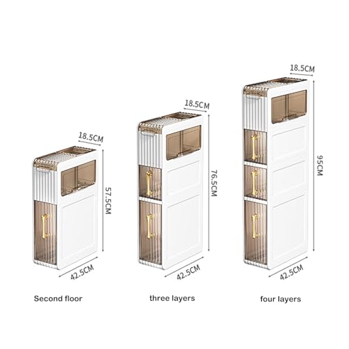 2 -Tiers Bathroom Floor Storage Cabinet Narrow Slim Tall Movable Towel Organizer Side Freestanding Rolling Unit with Clear Drawers for Small Space Laundry Living Room Gap