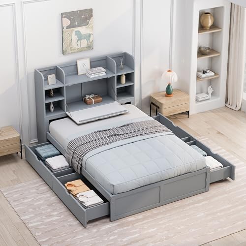 NicBex Murphy Bed Cabinet Wall Bed Queen Size Murphy Bed with Shelves, Drawers and USB Ports can be Folded into a Cabinet, Space-Saving Versatility for Guest Room, Study, Office, White