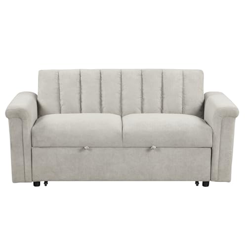 Pull Out Sofa Bed, Loveseat Sleeper, Convertible Soft Cushion Sofa Pull Bed,for Two People to Sit On, 2-in-1 Sofa Bed with Adjustable Backrest, Versatile Sleeper Sofa Bed (Gray)