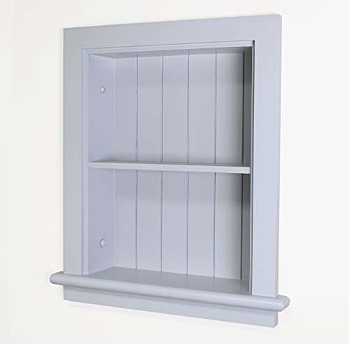 Fox Hollow Furnishings 14x18 Aiden Recessed Wall Niche Medicine Cabinet Replacement, in The Wall Bathroom Cabinet Insert Shelf/Shelves, Made in North America, Real Wood, NO MDF, Beadboard, Light Gray