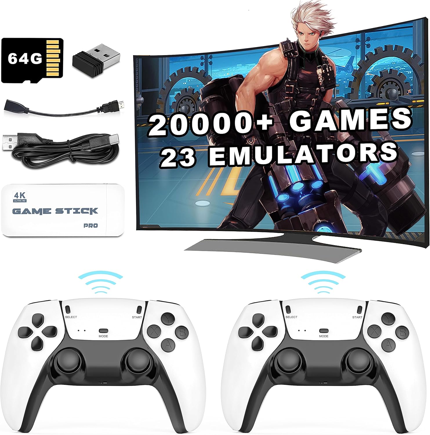 Retro Wireless Game Stick - HD Output System 23 Emulators 20000+ Games, Plug and Play Video Game Consoles with 64GB TF Card, 2.4G Wireless Controllers - Gift for Gamers of All Ages