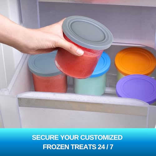 Ninja Creami Deluxe Pints and Lids - 4 Pack, Extra Delux Pint Containers Compatible with Ninja Creamy NC500, NC501, CN501CO Series Ice Cream Machines, 24 OZ Creami Deluxe 11-in-1 XL Cups