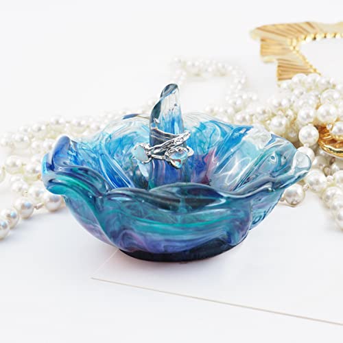 Bowl Dish Resin Mold Tealight Candle Holder Resin Molds Jewelry Tray Epoxy Casting Mold Lotus Rose Silicone Molds for Resin DIY Jewelry Storage Home Table Decor (White)