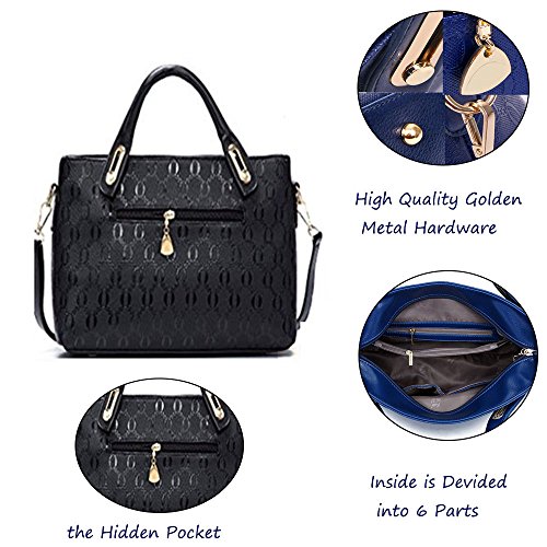 Women 4 Pcs Top Handle Satchel Hobo Handbag Set Large Tote +Purse +Shoulder Bag+Card Holder