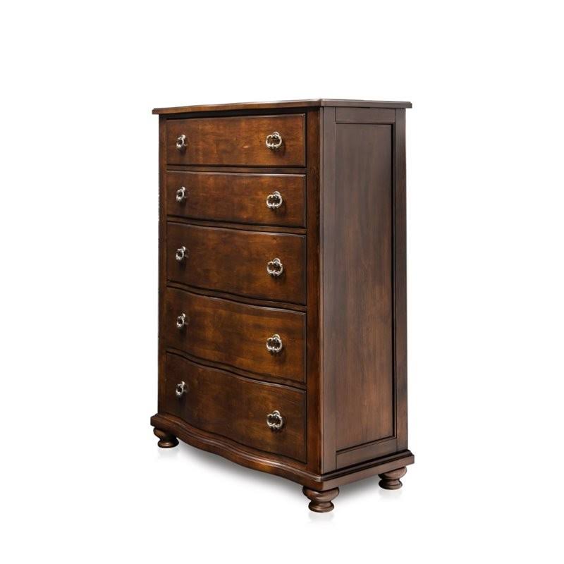 Furniture of America Marcella 5 Drawer Chest in Brown Cherry
