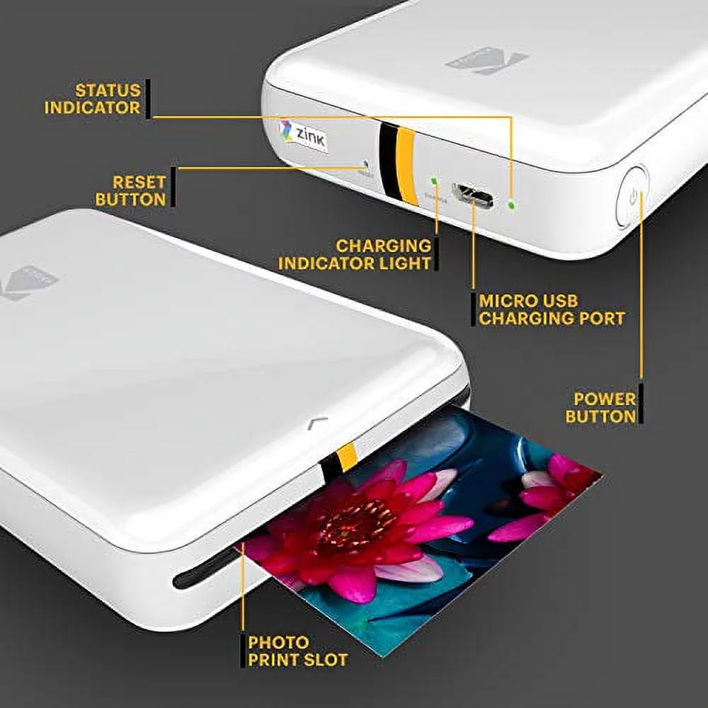 Kodak Step Wireless Mobile Photo Printer (White) Compatible w/iOS & Android, NFC & Bluetooth Devices