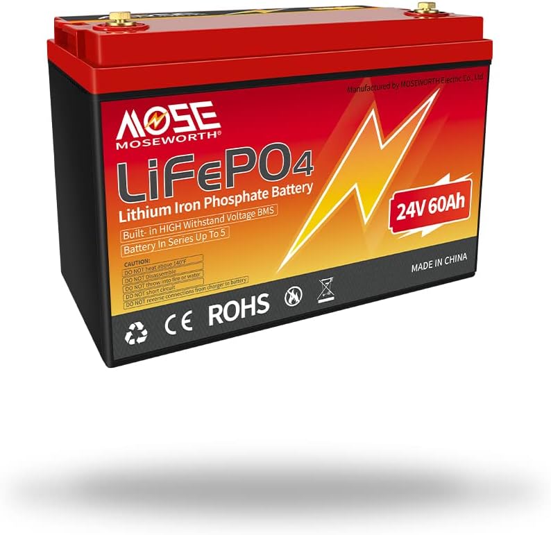 24V Lithium Battery 60Ah Lifepo4 Trolling Motor RV Battery Replacement Built-in BMS Last Longer Replace Your SLA Perfect for Backup Power and Off Grid Applications