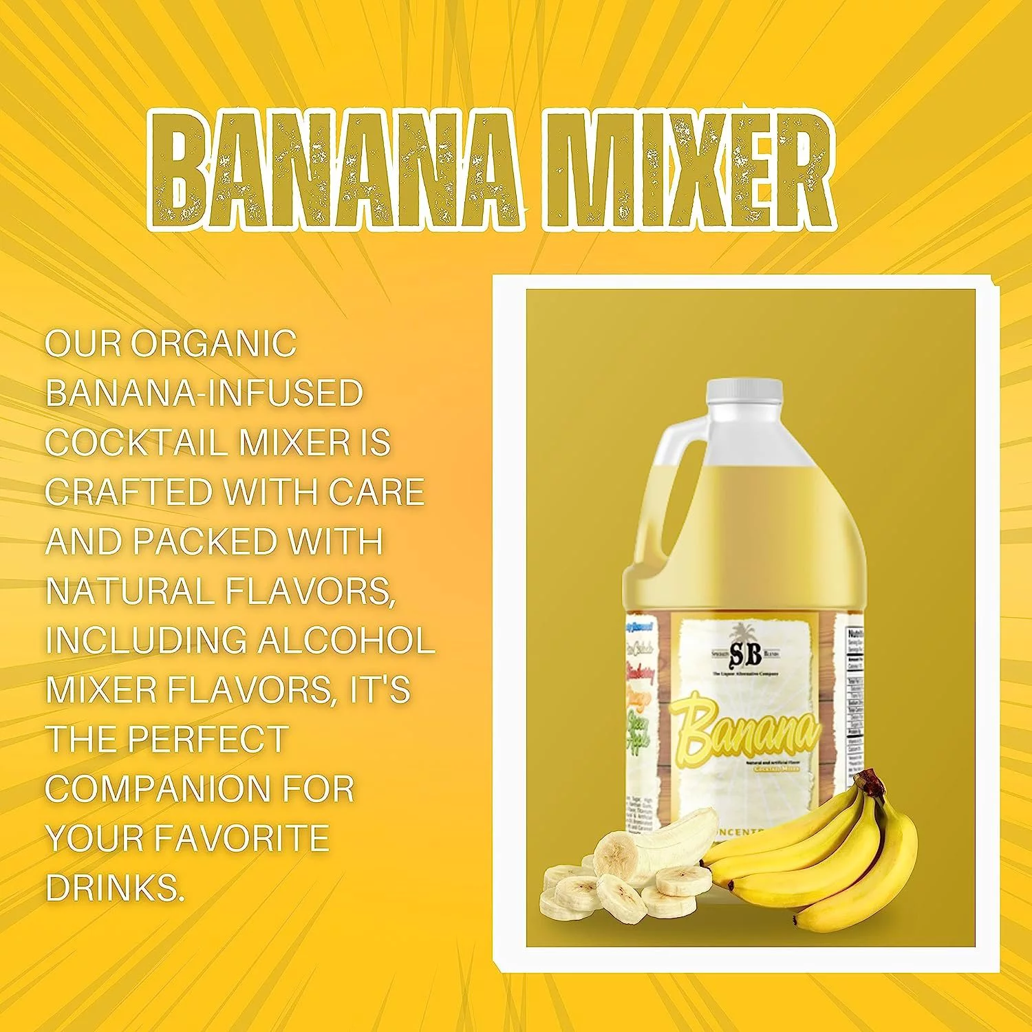Specialty Blends Banana Flavored Syrup Cocktail Mixer Concentrate, Made with Organic Banana Flavor Syrups For Drinks, 1/2 Gallon Pack of 1 - with Bonus Worldwide Nutrition Multi Purpose Key Chain