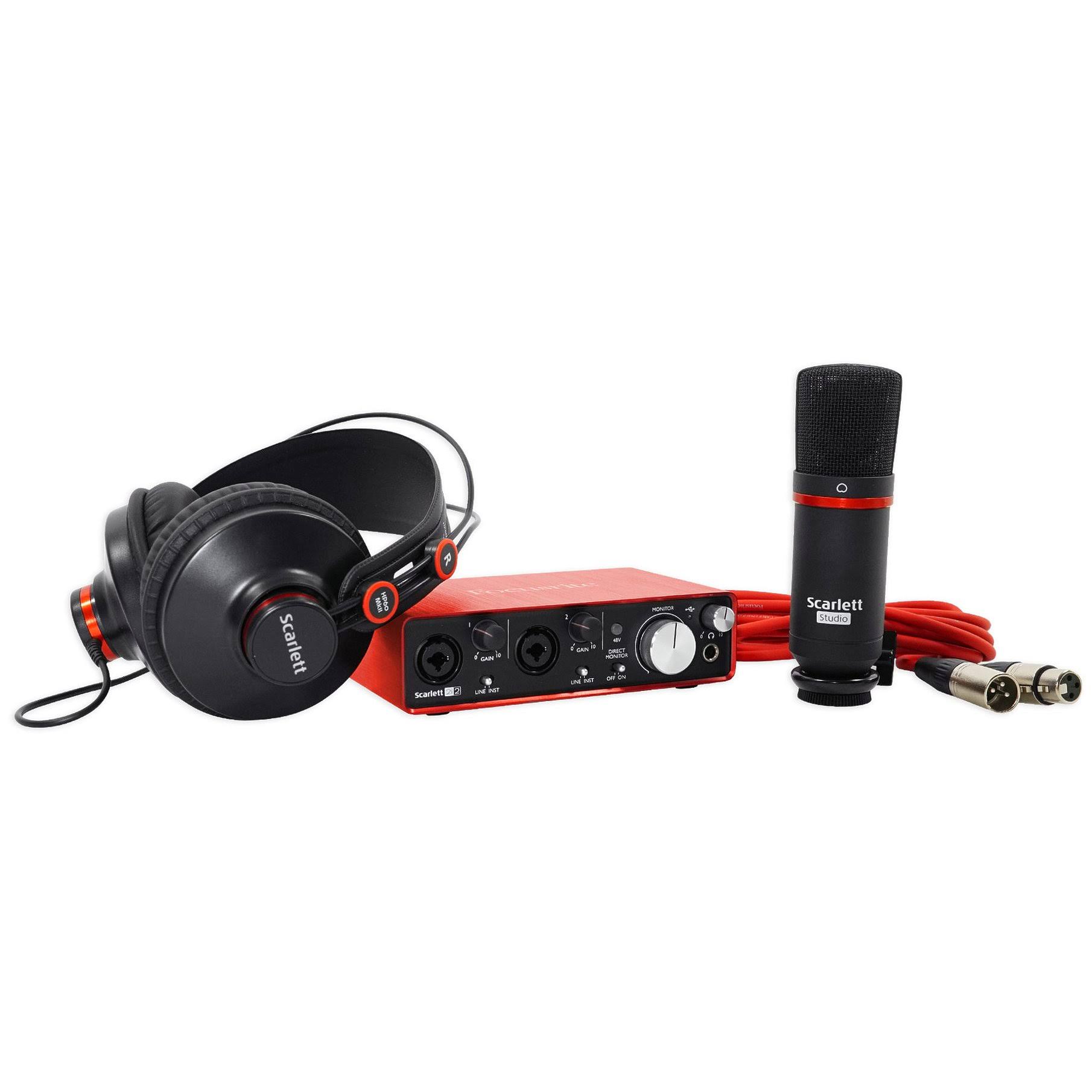 Focusrite Scarlett 2i2 Studio USB Audio Interface with Microphone, Headphones, stand clip