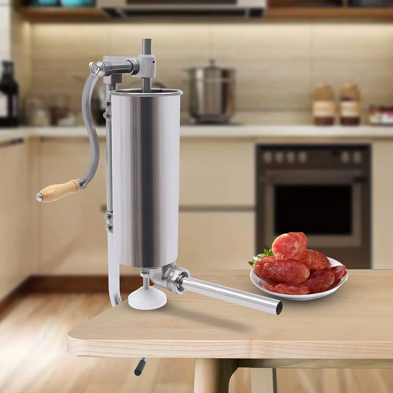 CNCEST Portable Manual 7lb 3L Sausage Stuffer 2 Speed Vertical Stainless Steel Meat Filler Salami Maker