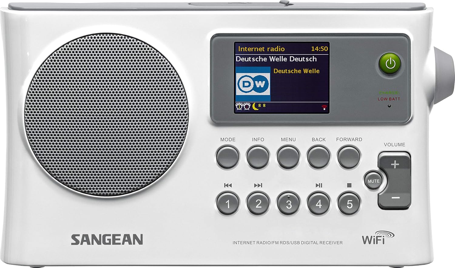 Sangean WFR-28 Internet Radio/FM-RBDS/USB/Network Music Player Digital Receiver with Color Display Gray/White