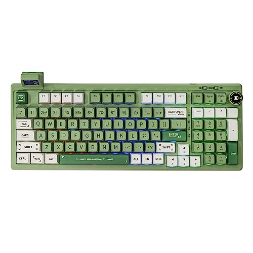EPOMAKER RT100 97 Keys Gasket BT5.0/2.4G/USB-C Mechanical Keyboard with Customizable Display Screen, Knob, Hot Swappable Socket, 5000mAh Battery for Win/Mac(RT100 Green, Wisteria Linear Switch)