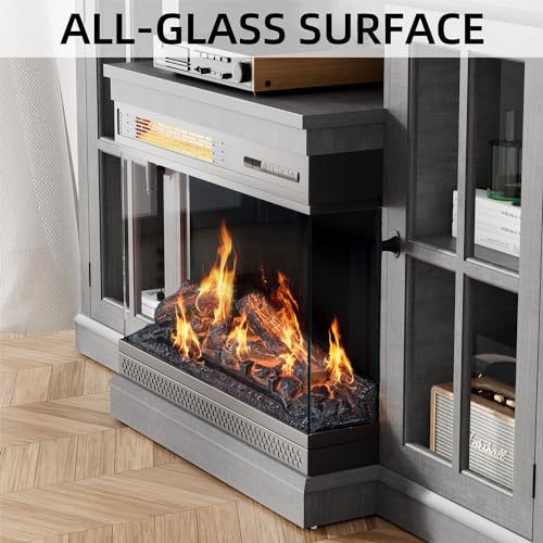YESHOMY Glass Fireplace TV Stand for Televisions up to 65
