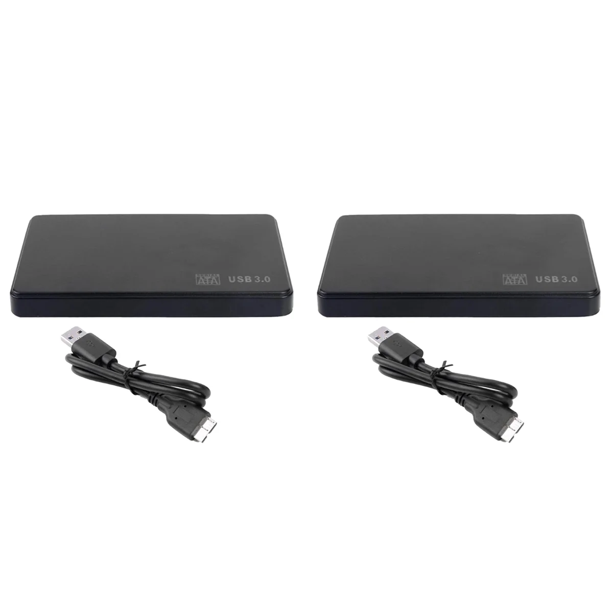 2pcs 2.5In to USB 3.0 Solid State Enclosure Mobile Hard Disk Cassette with USB3.0/2.0 Cable for HDD SSD External,2 x shell mobile hard disk box 2 x data cable,Black
