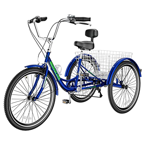 Slsy Adult Tricycles 7 Speed, Adult Trikes 20/24/26 inch 3 Wheel Bikes, Three-Wheeled Bicycles Cruise Trike with Shopping Basket for Seniors, Women, Men.