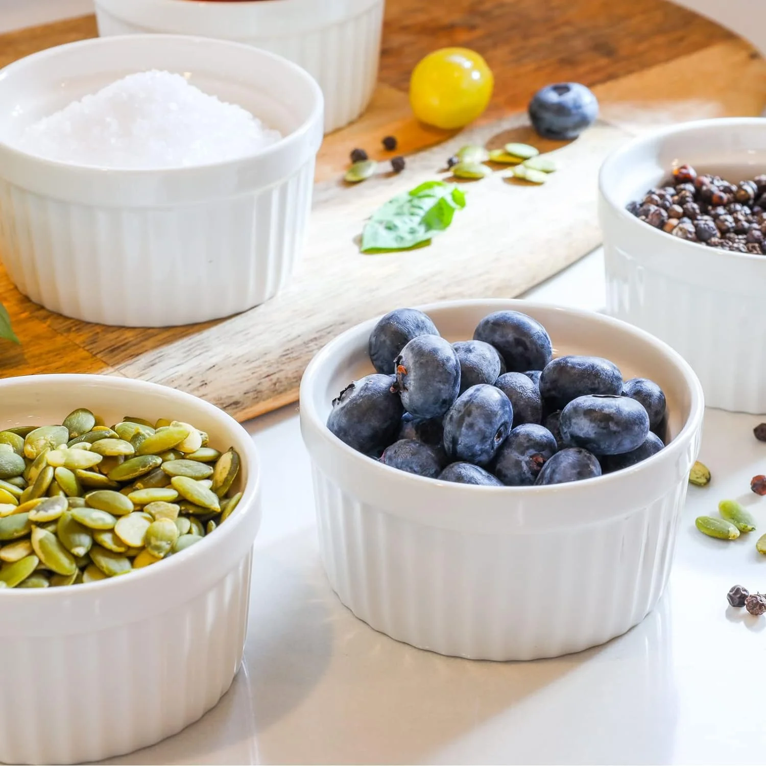 4Pc Porcelain Dessert Cups Creme Brulee Ramekins Baking Supplies Bowl Set, White 4Oz